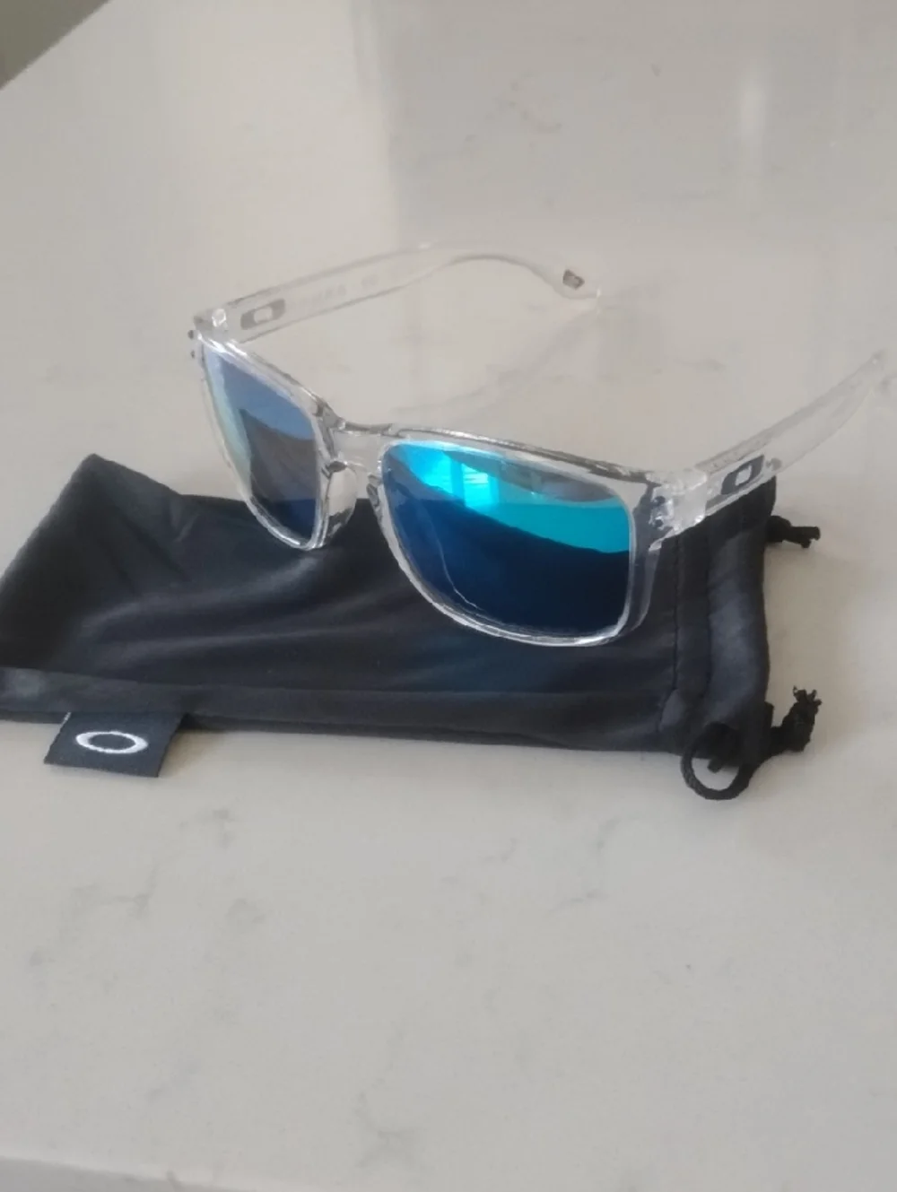 Oakley Clear Frame Holbrook Sunglasses with Blue Mirrored Lenses - Picture 1 of 12